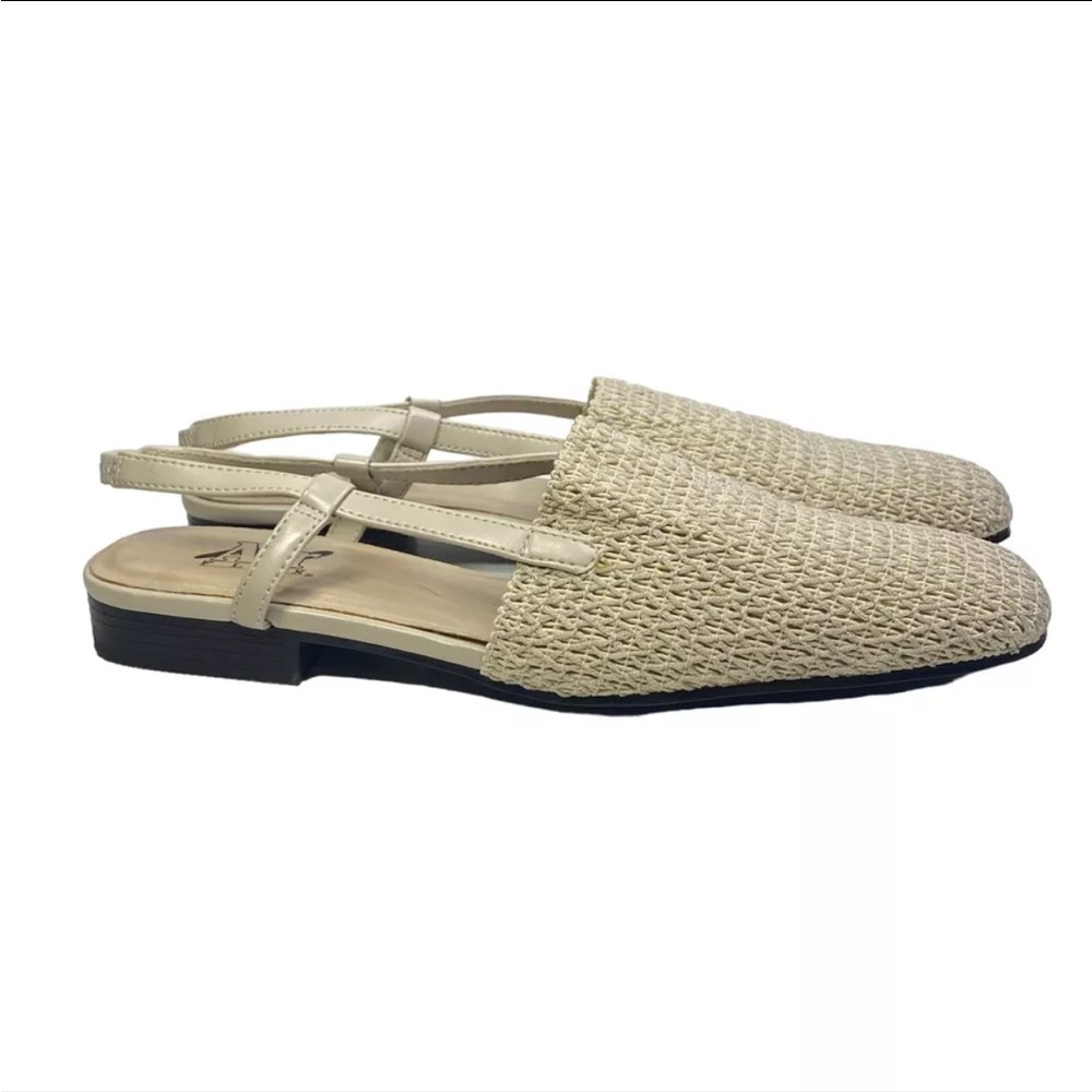 Cream knit square toe flats, 8.5